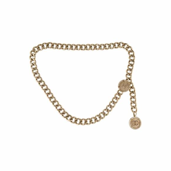Classy Chanel Gold-tone Interlocking CC Charm Chain link Belt M sz main image 9